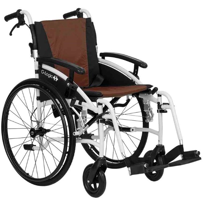 Excel G-Logic Lightweight Self Propelled Wheelchair White Frame and Brown Upholstery 20'' Wide Seat